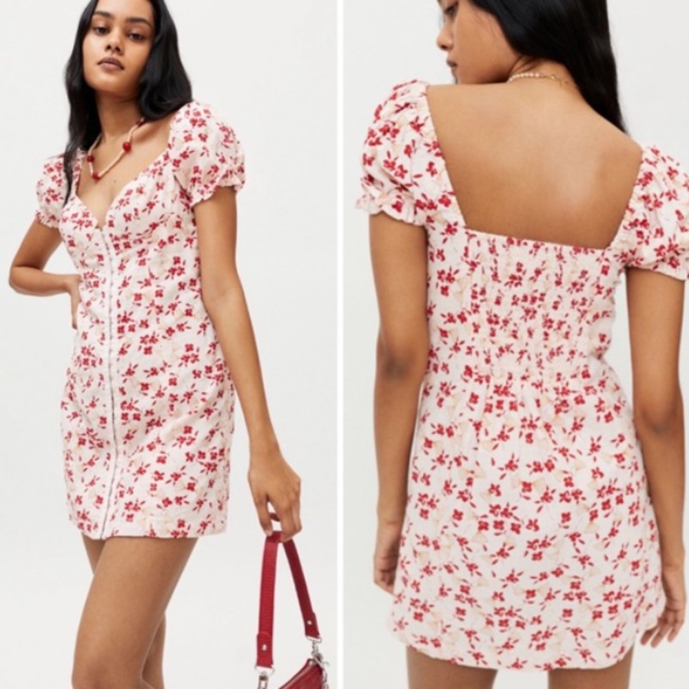 Urban Outfitters Britney Hook & Eye Mini Dress (red flowers)